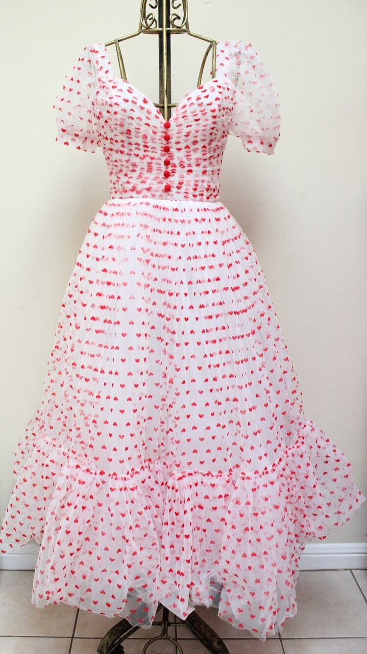 Teuta Matoshi White Heart Tulle Puff Sleeve Dress Gown Size Small